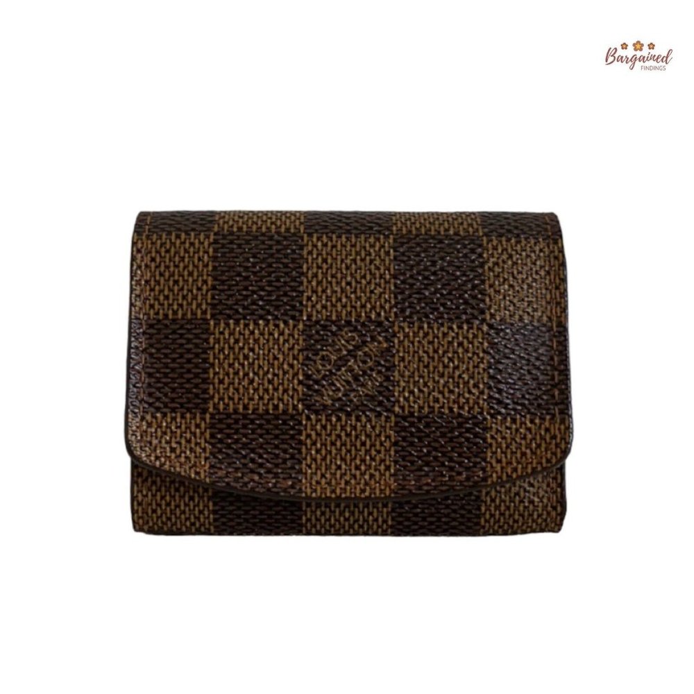 Authentic Louis Vuitton Brown Damier Ebene Coated Canvas Square Cufflinks Case